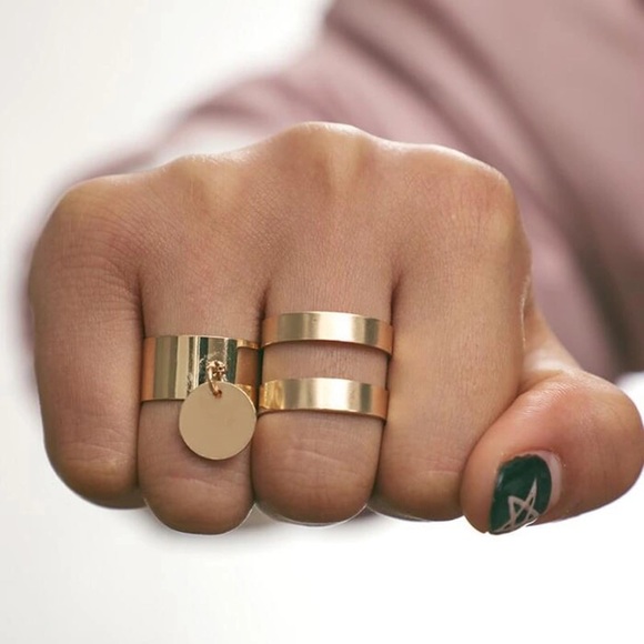 2-piece Reflective Minimalist Gold Coin Ring Set - Picture 4 of 7